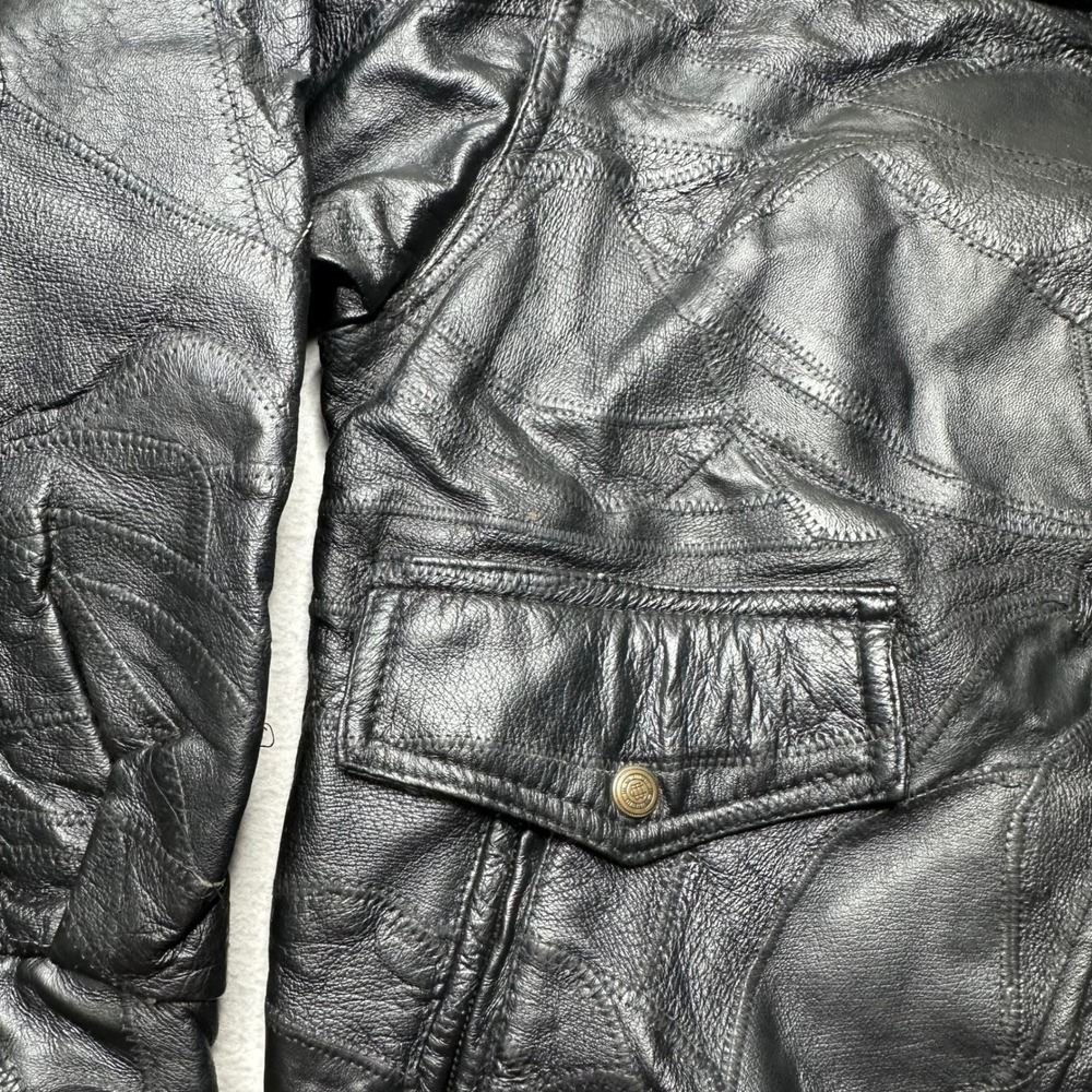 Flight Path Mens Black Leather Patchwork Bomber J… - image 6